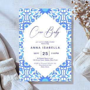 Invitation Ciao Baby Italien Carrelage Bleu Baby shower minim
