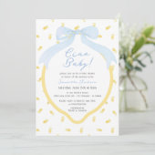 Invitation Ciao Baby Lemon & Blue Bow Boy Baby shower (Debout devant)
