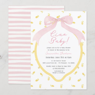 Invitation Ciao Baby Lemon & Pink Bow Rose Girl Baby shower