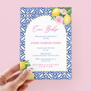 Invitation Ciao Baby Lemons Pink Cobalt Blue Girl Baby shower