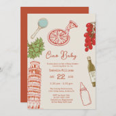 Invitation Ciao Baby Line Art Pizza All In One Baby Shower (Devant / Derrière)
