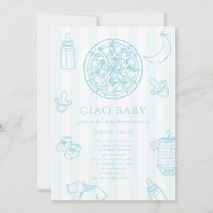 Invitation Ciao Baby Pizza Boy Baby Shower Bleu