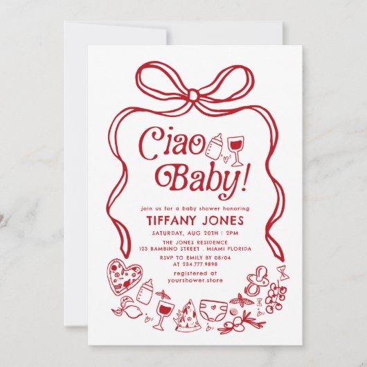 Invitation Ciao Baby Rouge Whimsical Citron italien Baby show (Devant)