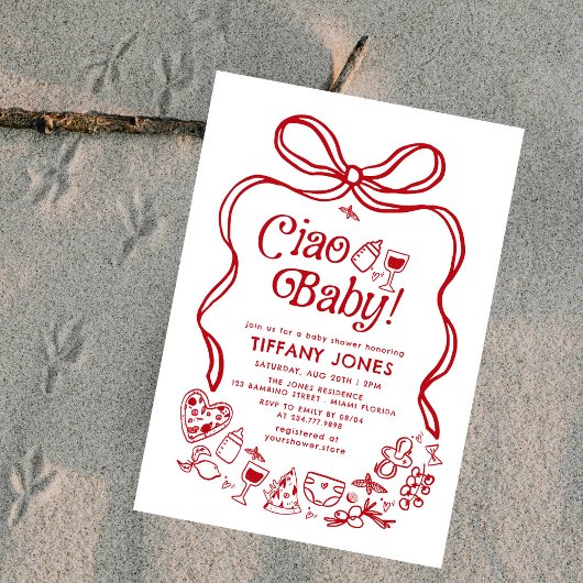 Invitation Ciao Baby Rouge Whimsical Citron italien Baby show