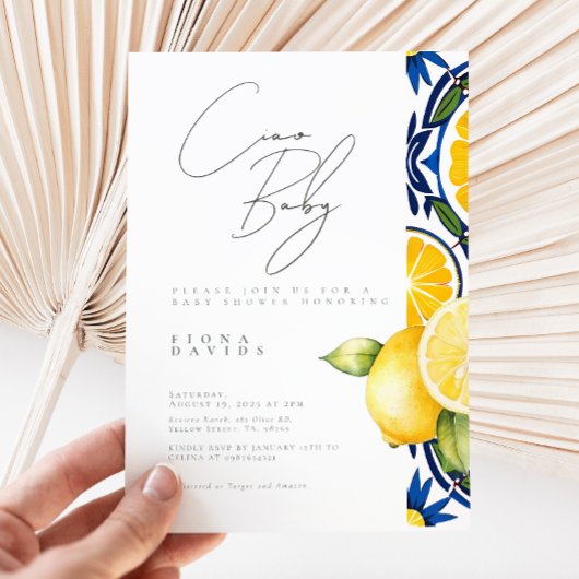 Invitation Ciao Baby shower Douche à thème citron