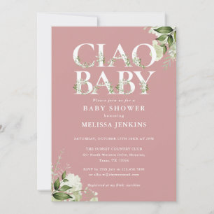 Invitation Ciao Baby Verdure Lettre Rose Poussiéreuse Baby Sh
