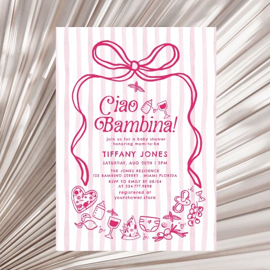 Invitation Ciao Bambina Baby shower italien de citrons rose