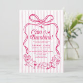 Invitation Ciao Bambina Baby shower italien de citrons rose (Debout devant)