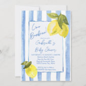 Invitation Ciao Bambino baby shower aux citrons rayés bleus (Devant)