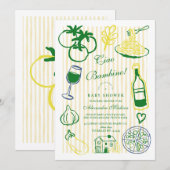 Invitation Ciao Bambino Baby shower en bande jaune (Devant / Derrière)