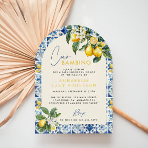 Invitation Ciao Bambino baby shower grec au citron