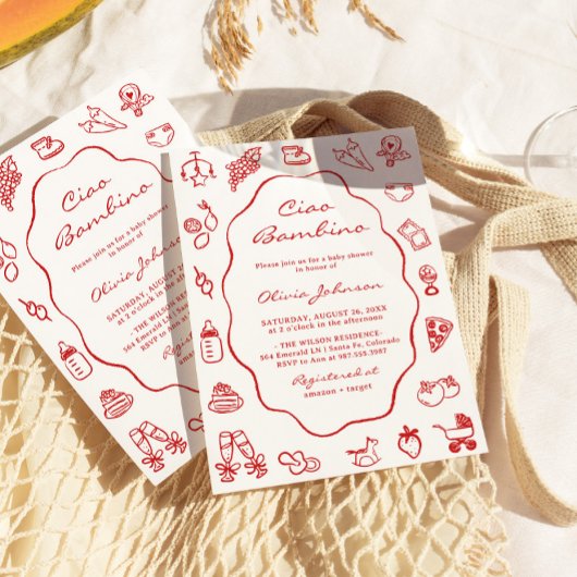 Invitation Ciao Bambino Baby shower italien illustré