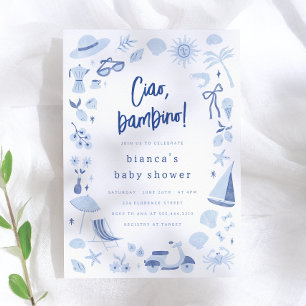 Invitation Ciao Bambino Garçon Bébé Italien Shower Bleu