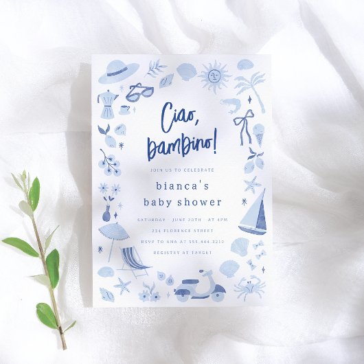 Invitation Ciao Bambino Italian Blue Boy Baby Shower