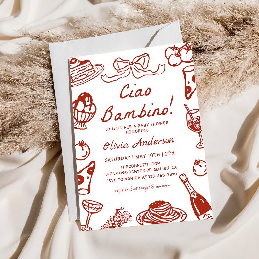 Invitation Ciao Bambino Whimsical Italian Pizza Baby Shower