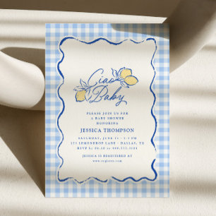 Invitation Ciao Bébé Amalfi Citron Bleu et Jaune Baby Shower