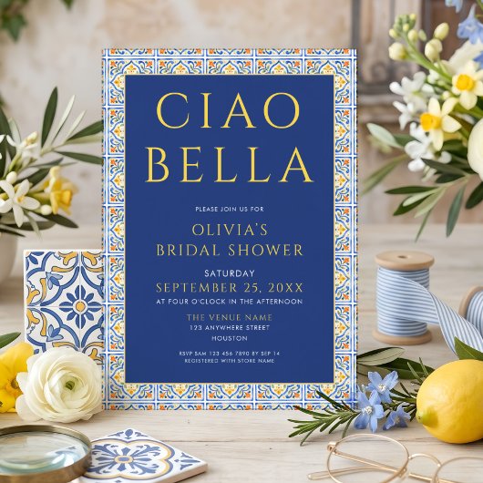 Invitation Ciao Bella Blue Mariage Italien