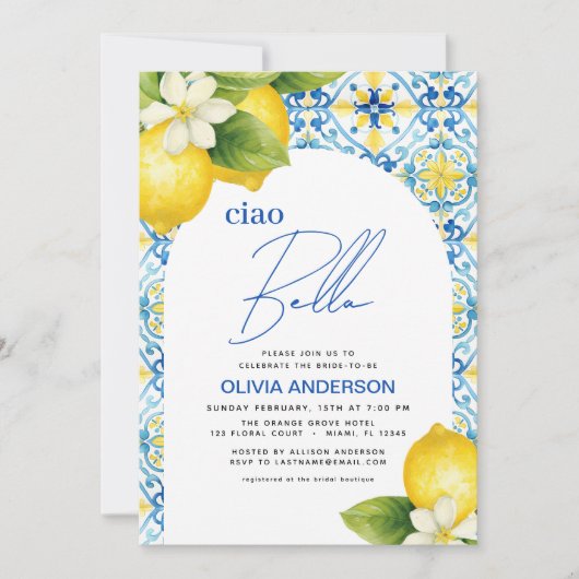 Invitation Ciao Bella Citron italien QR Code Fête des mariées (Devant)