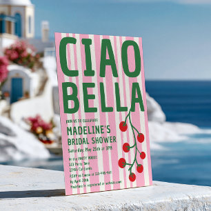 Invitation Ciao Bella Italien Rétro Rayure Rose Enterrement d