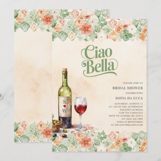 Invitation Ciao Bella Italienne Carreaux Douche nuptiale Invi (Devant / Derrière)