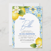 Invitation Ciao Bella Italienne Citron Bleu Carrelage Fête de (Devant)