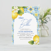 Invitation Ciao Bella Italienne Citron Bleu Carrelage Fête de (Debout devant)