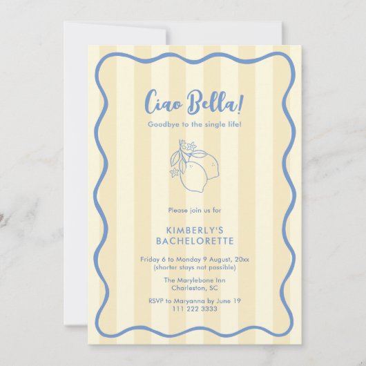 Invitation Ciao Bella Squiggle Bordure Bachelorette Week-end (Devant)