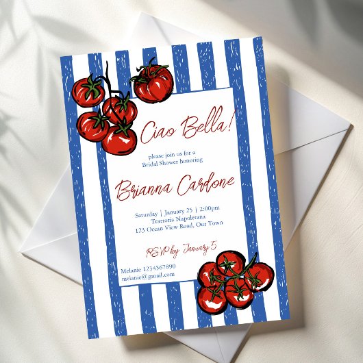 Invitation Ciao bella tomato blue Italian bridal shower