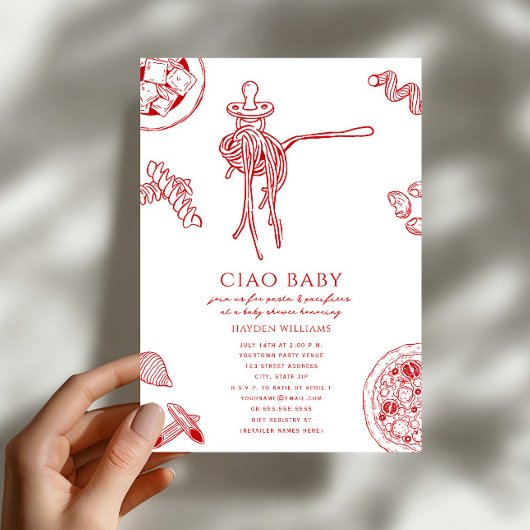 Invitation Ciao Pasta & Pacifiers Fête de Naissance Italienne