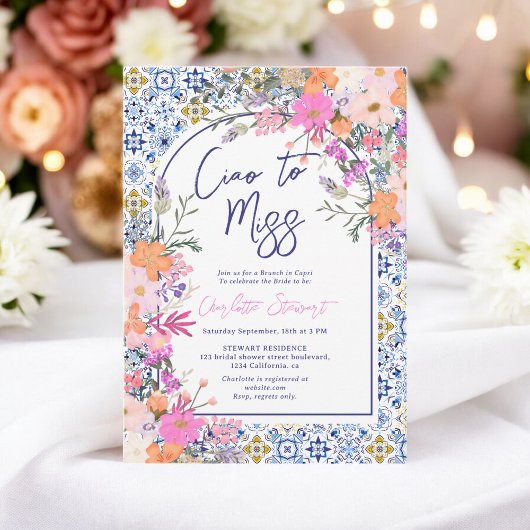 Invitation Ciao to Miss Italien Tile Floral douche nuptiale