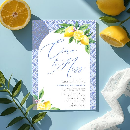 Invitation Ciao to Miss Lemon Italian Blue Tile Bridal Shower