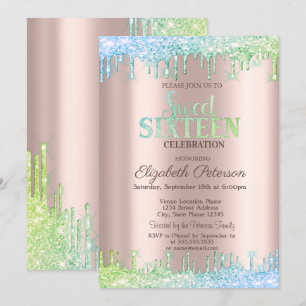 Invitation Cic Ombre Parties scintillant Rose Gold Sweet 16