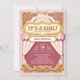 Invitation Cicus Carnival Girl Baby shower rose grand haut