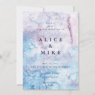 Invitation Ciel Abstrait Bleu et Galaxie Aquarelle Violette