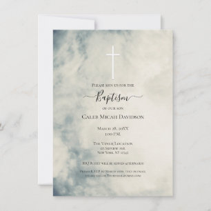 Invitation Ciel Aquarelle Vintage Abstrait Baptême Moderne