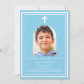 Invitation Ciel bleu arc photo garçon Première communion sain (Devant)