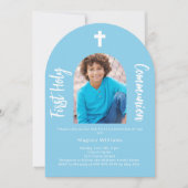 Invitation Ciel bleu arche photo garçon Première communion sa (Devant)