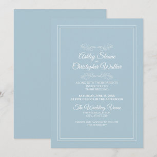 Invitation Ciel Bleu Blanc Élégant Poussiéreux Mariage