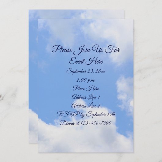 Invitation Ciel Bleu Blanc Nuages Nature (Devant / Derrière)