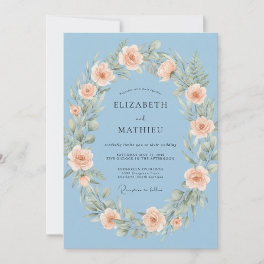 Invitation Ciel Bleu Céleste Botanique Mariage (Devant)