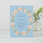 Invitation Ciel Bleu Céleste Botanique Mariage (Debout devant)