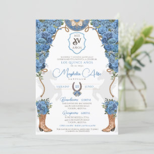 Invitation Ciel bleu clair Floral Ouest Charro Quinceañera