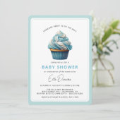 Invitation Ciel bleu Cupcake | Dessert Theme Boy Baby shower (Debout devant)