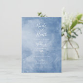 Invitation Ciel bleu et blanc Nuages Céleste Mariage  (Debout devant)