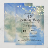 Invitation Ciel bleu et nuages blancs | Blue 40th Birthday (Devant / Derrière)