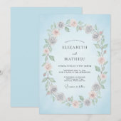 Invitation Ciel Bleu Fleur Romance Mariage (Devant / Derrière)