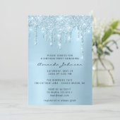 Invitation Ciel bleu gris argenté effet paillettes goutte ann (Debout devant)