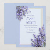 Invitation Ciel Bleu Lavande Française Cadre Doré Mariage (Devant / Derrière)