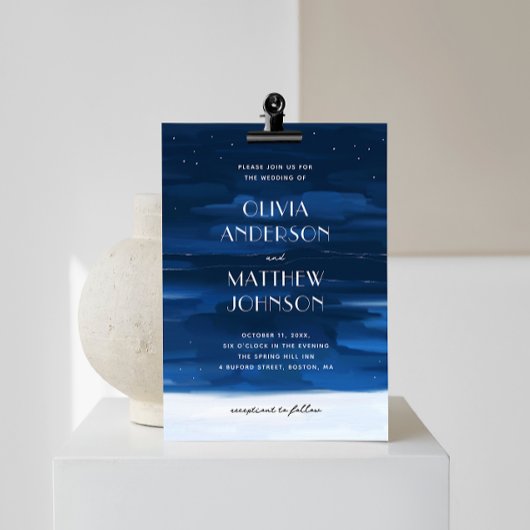 Invitation Ciel bleu marine nuit. Mariage moderne peint