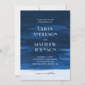 Invitation Ciel bleu marine nuit. Mariage moderne peint (Devant)